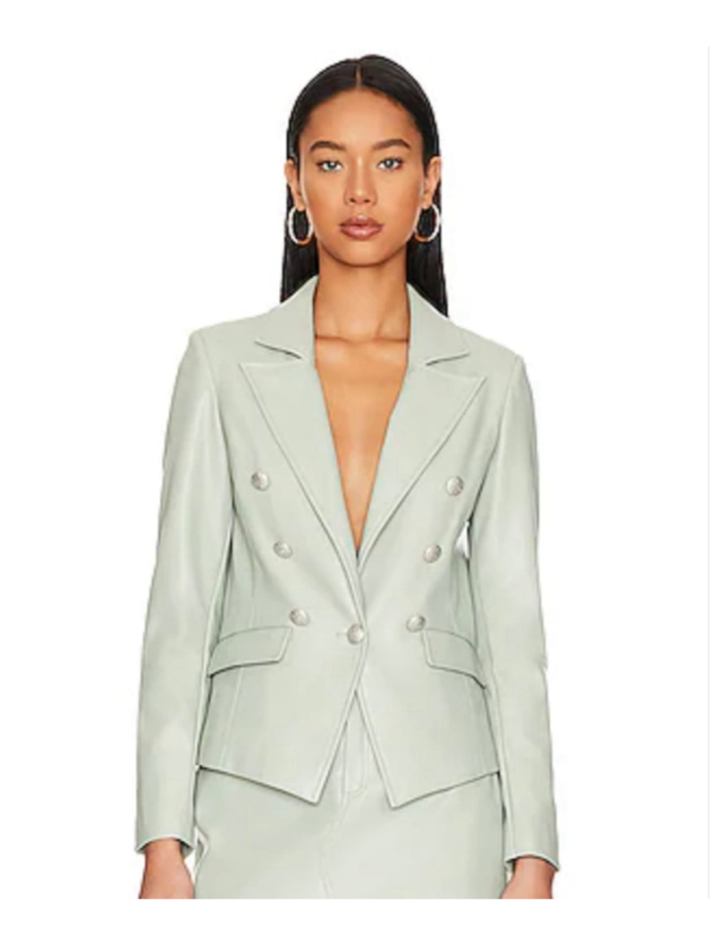 Women's Central Park West Devon Light Green Faux Leather Blazer S